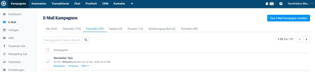 email marketing mit sendinblue