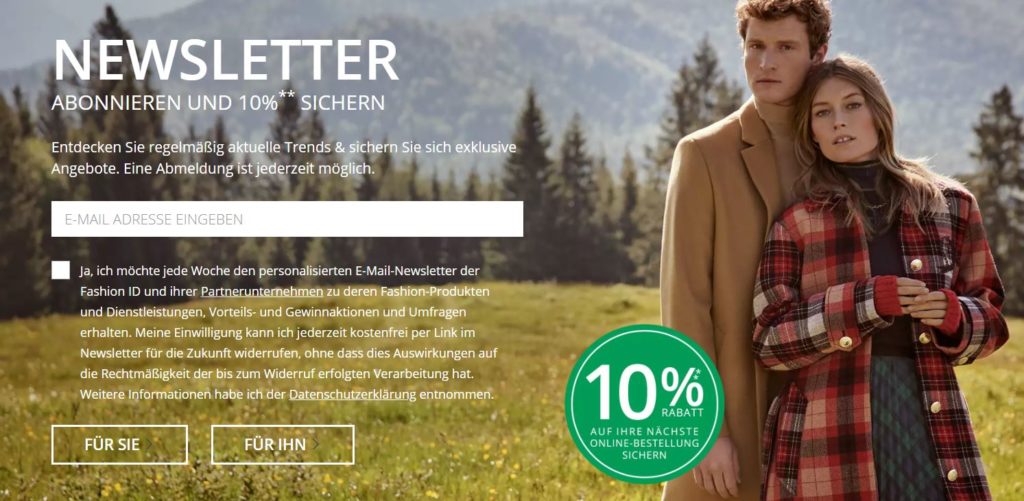 Beispiel für Newsletter-Anmeldung