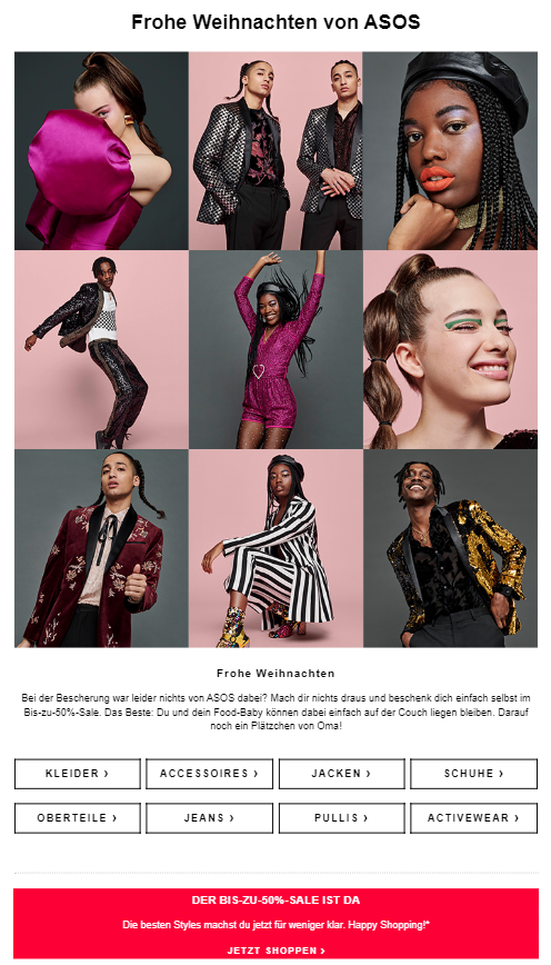 screenshot eines weihnachts-newsletters von asos