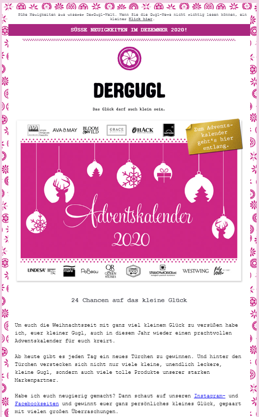 screenshot eines weihnachts-newsletters von dergugl