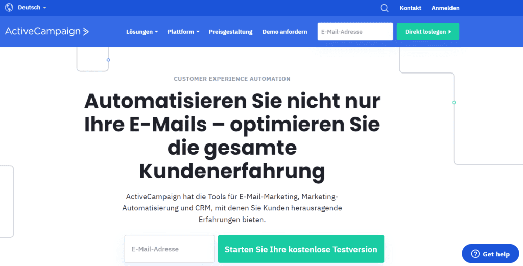 Die 13 besten Newsletter Softwares im Vergleich, Beispiel ActiveCampaign