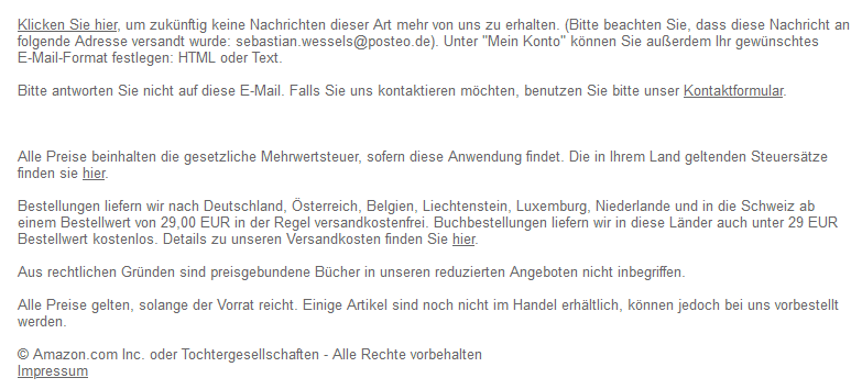 Beispiel eines E-Mail Footers von Amazon