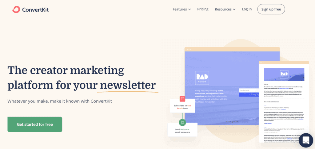 Die 13 besten Newsletter Softwares im Vergleich, Beispiel ConvertKit
