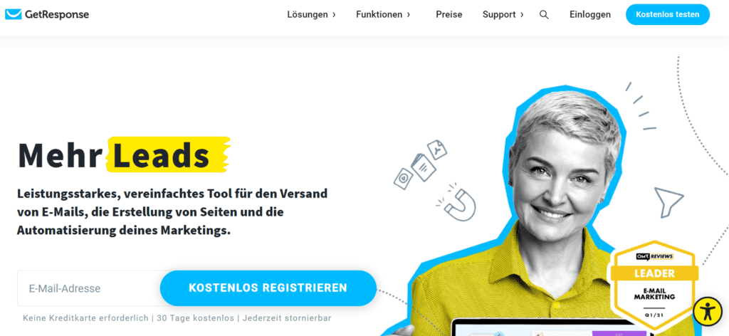 Die 13 besten Newsletter Softwares im Vergleich, Beispiel GetResponse