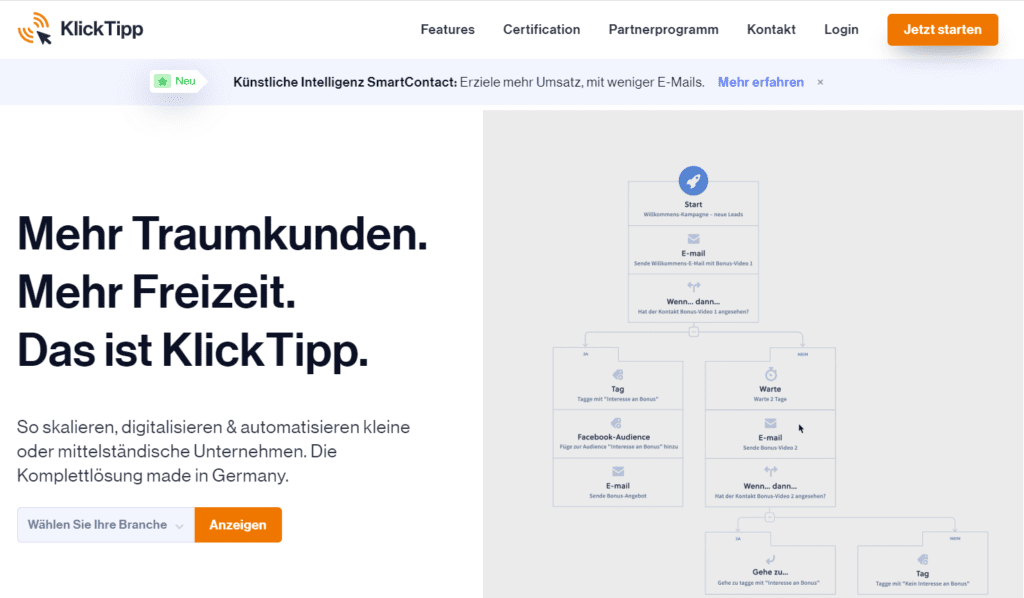 Die 13 besten Newsletter Softwares im Vergleich, Beispiel KlickTipp