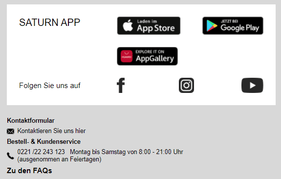 Beispiel eines E-Mail Footers von Saturn