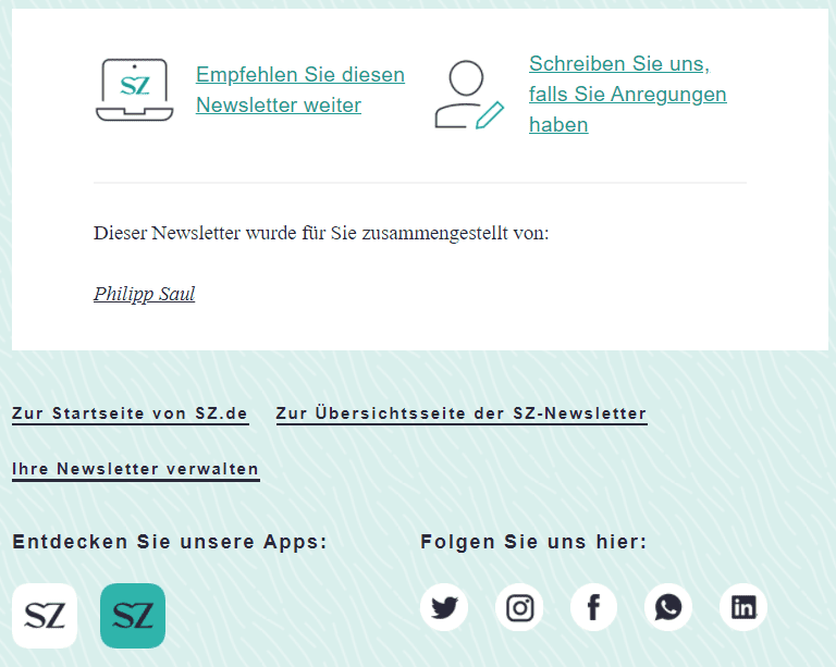 Beispiel eines E-Mail Footers von der Süddeutschen Zeitung