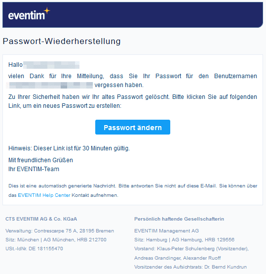 Beispiel für transaktionale E-Mails von Eventim