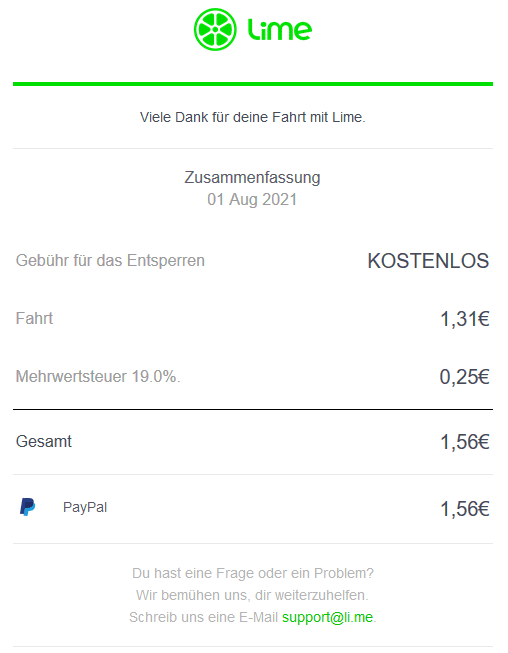 Beispiel für transaktionale E-Mails von Lime