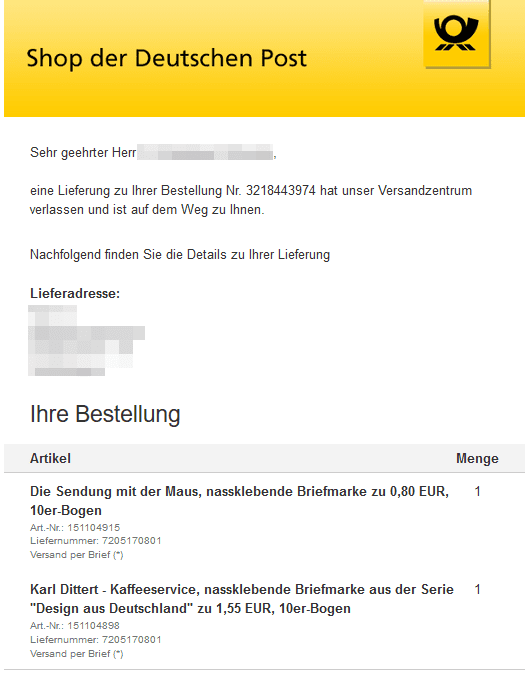 Beispiel für transaktionale E-Mails von Deutsche Post