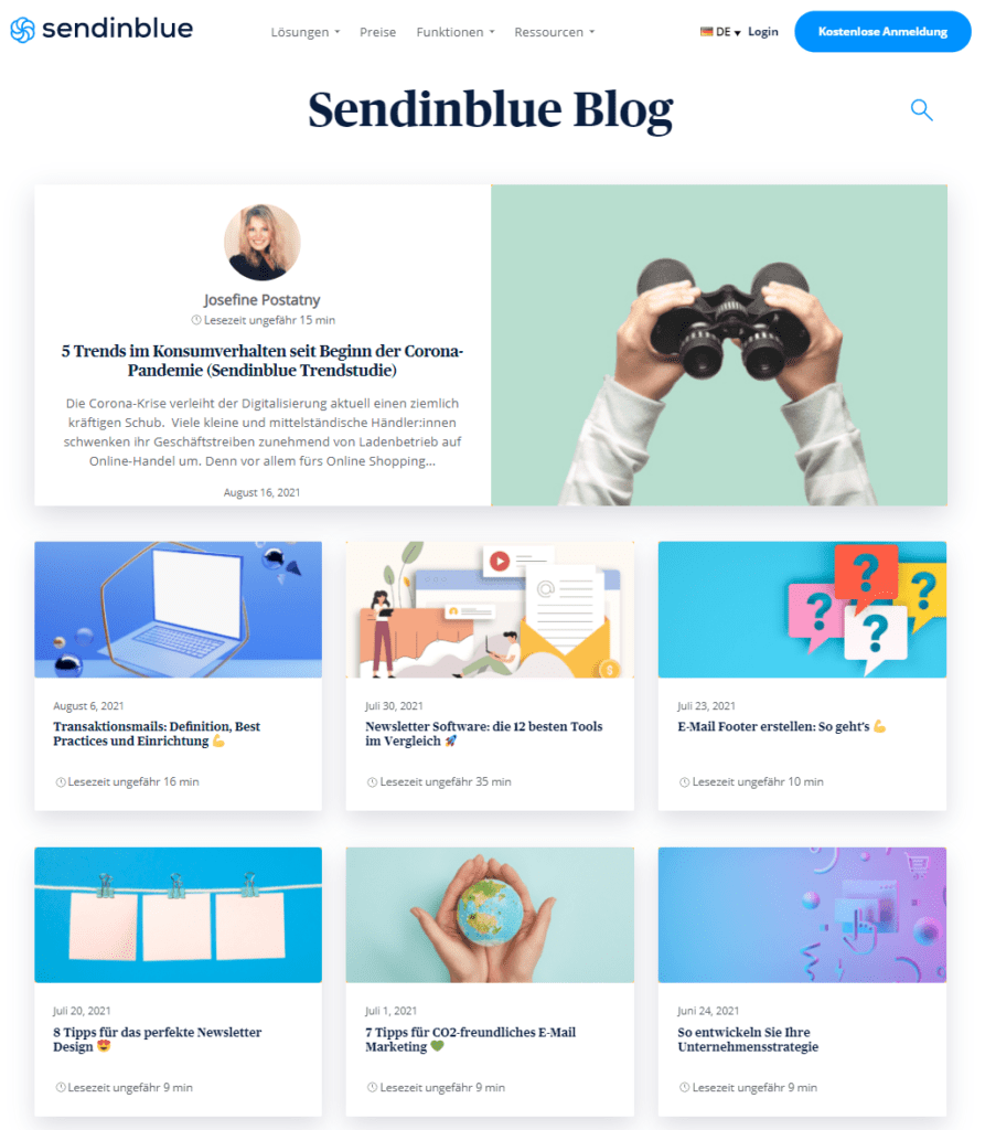 Der Brevo (ex Sendinblue) Blog als Beispiel für E-Commerce Content Marketing.