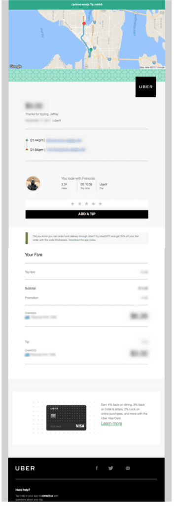 Beispiel für transaktionale E-Mails von Uber