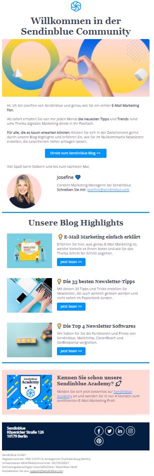 Willkommens-Mail für Abonnent:innen des Brevo (ex Sendinblue) Blogs