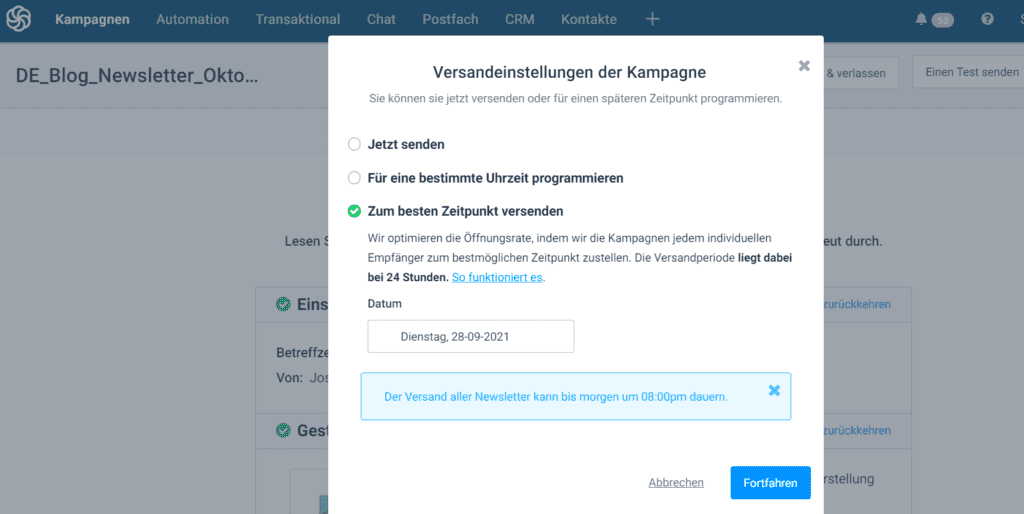 Versandzeitoptimierungsfunktion von Brevo (ex Sendinblue)