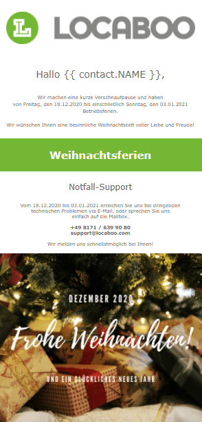 screenshot eines weihnachts-newsletters von locaboo