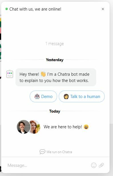 screenshot der live chat software von chatra