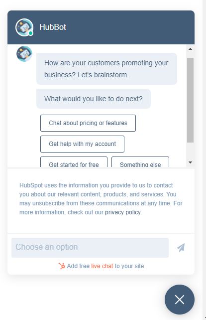 screenshot der live chat software von hubspot