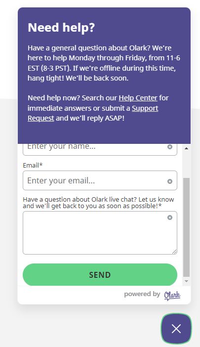 screenshot der live chat software von olark