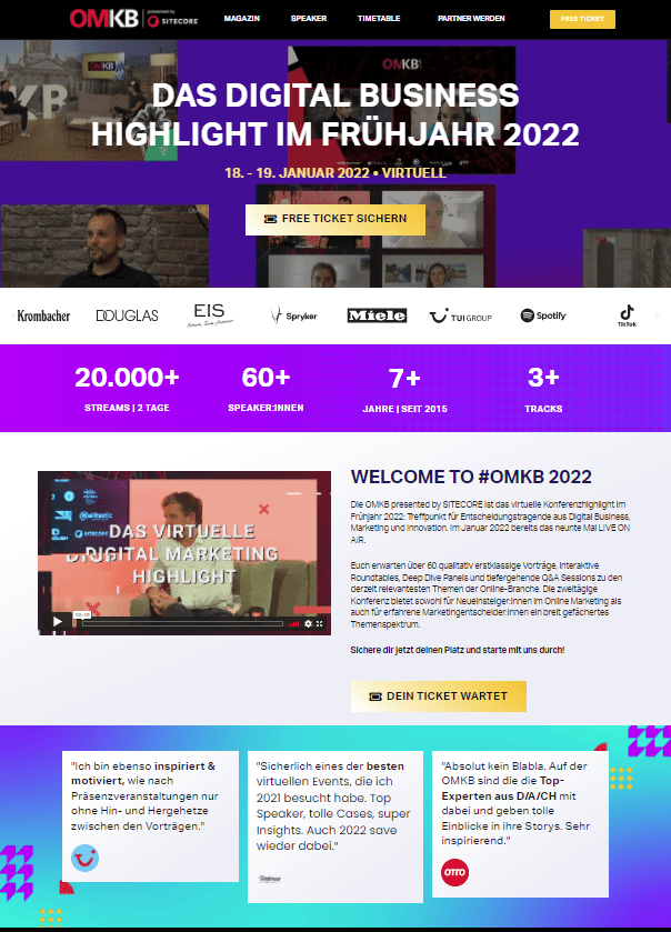Landingpage-Beispiel für eine Veranstaltung