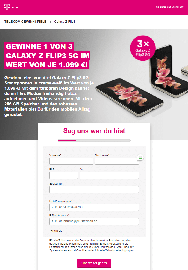 Landingpage-Beispiel für ein Gewinnspiel