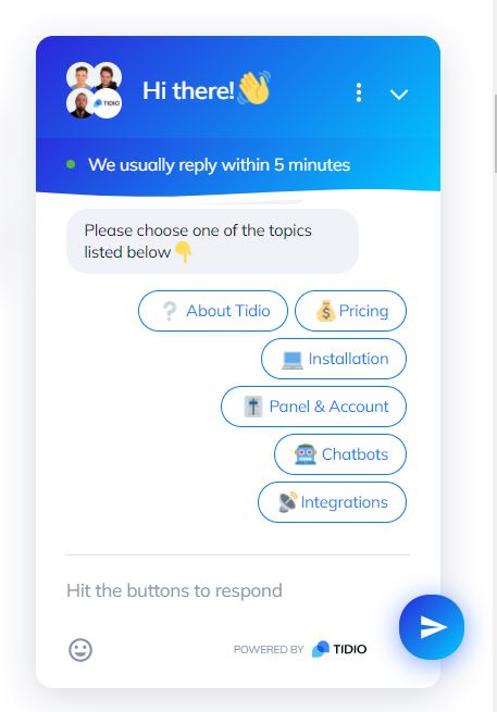 screenshot der live chat software von tidio