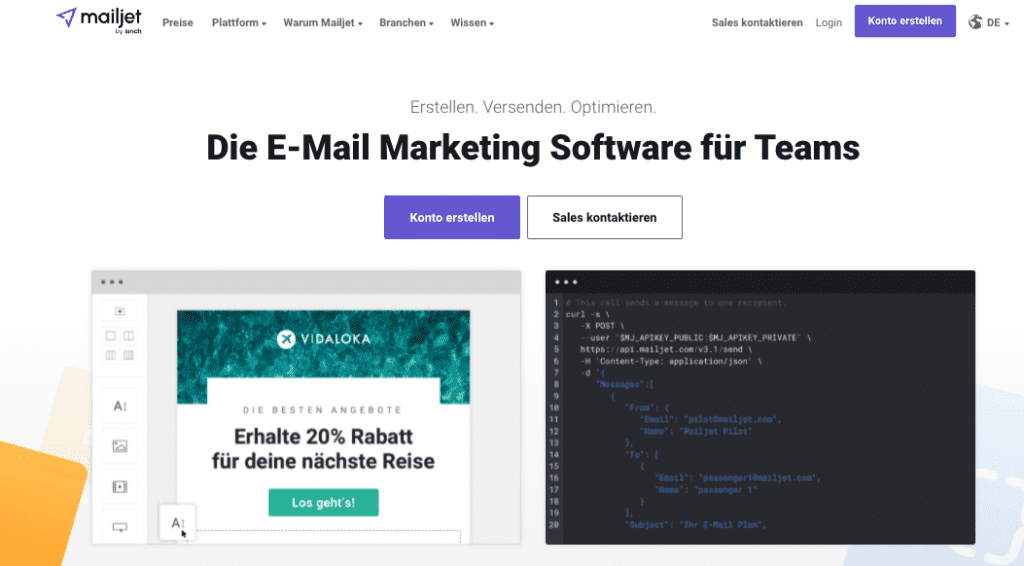 7 SendGrid-Alternativen, Beispiel Mailjet