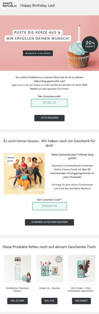 geburtstags mail shape republic mit produktvorschlägen und gutscheincodes