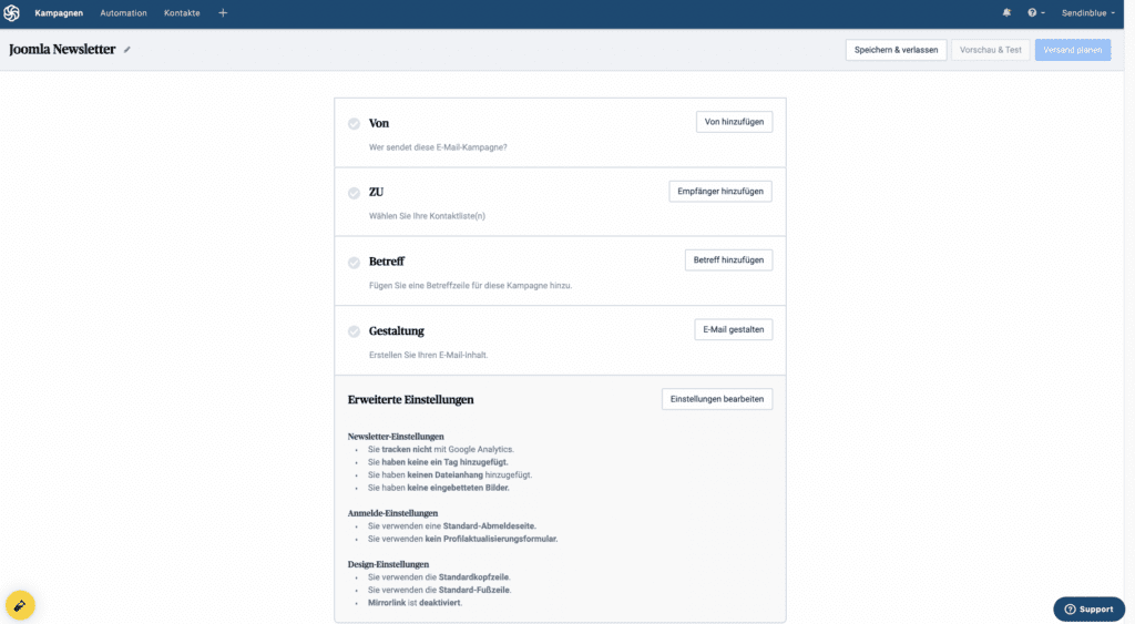 joomla newsletter einrichten informationen eintragen