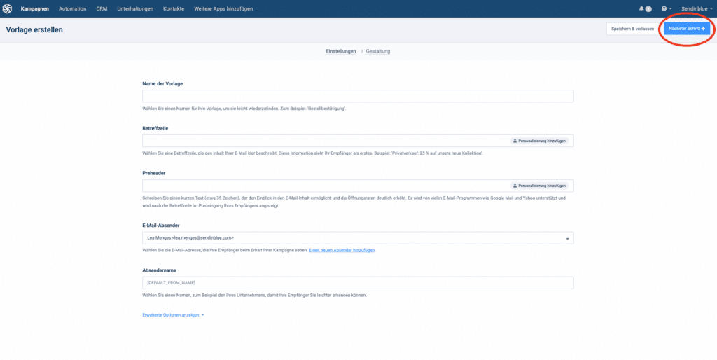 email layout beispiel sendinblue schritt 2