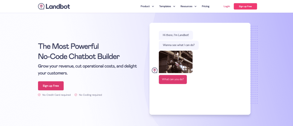 screenshot des chatbot-anbieters landbot