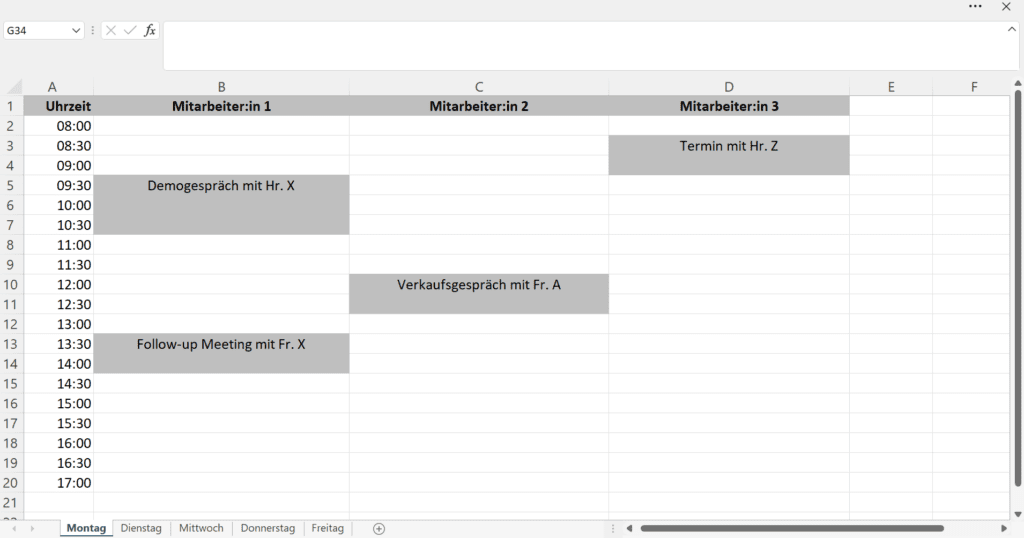 screenshot einer excel terminplaner vorlage beispiel tagesplaner