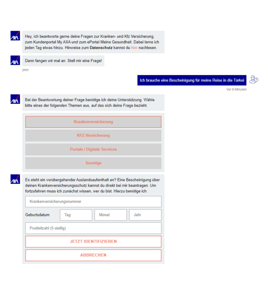 chatbot-beispiel von axa - self service