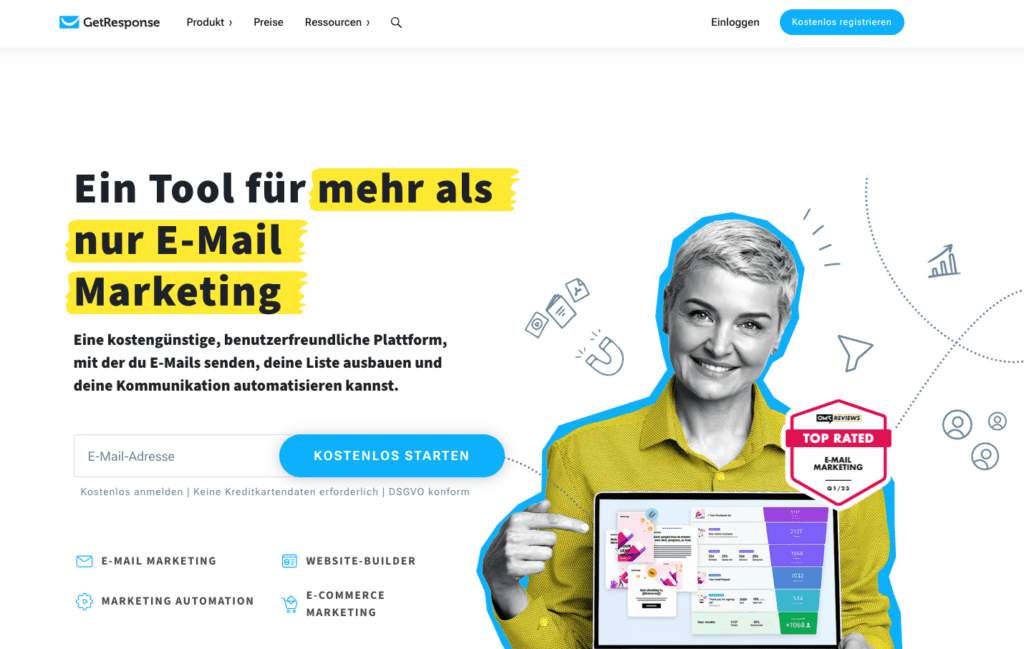 screenshot der marketing software getresponse