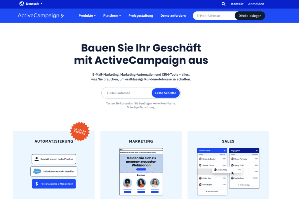 crm-vergleich: screenshot der software active campaign