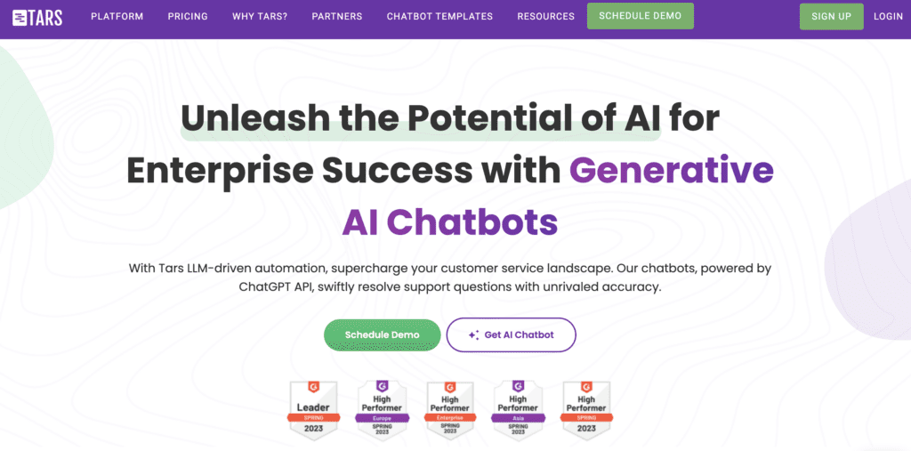 screenshot des chatbot-anbieters tars