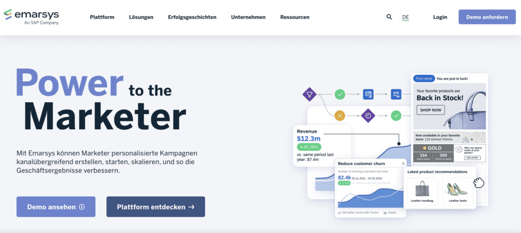 screenshot der marketing automation software emarsys