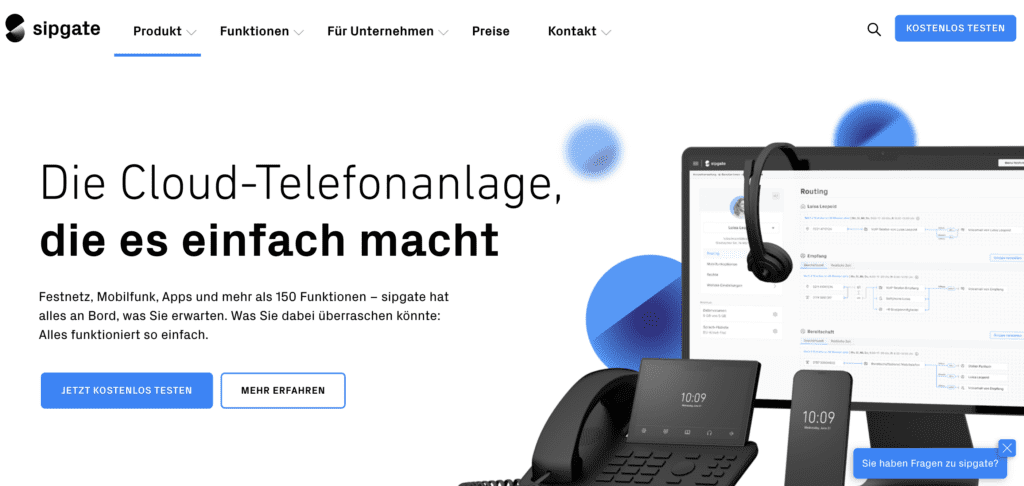 screenshot des voip-anbieters sipgate