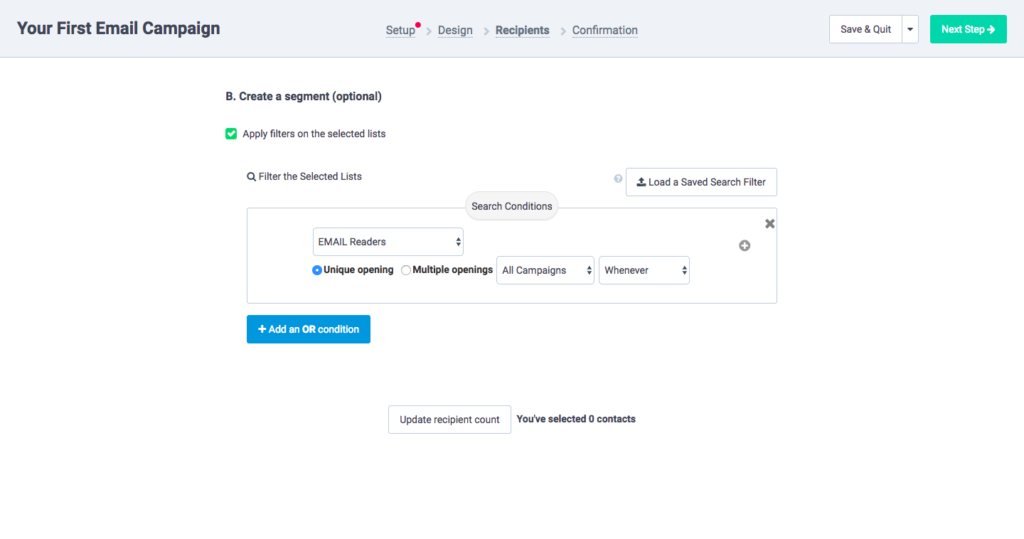 create a email list segment