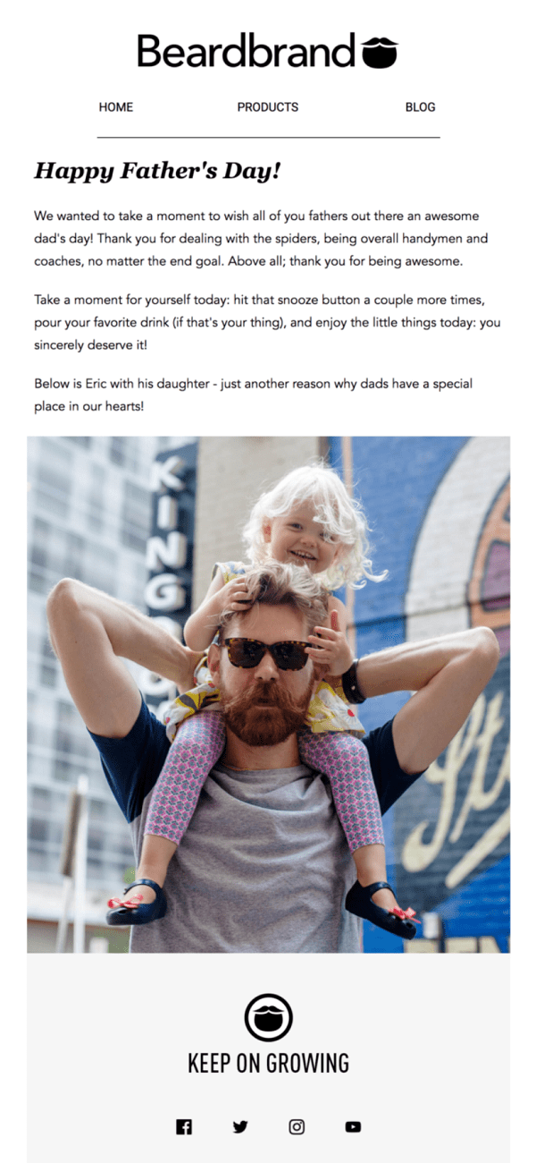 Beardbrand newsletter example for Father's Day