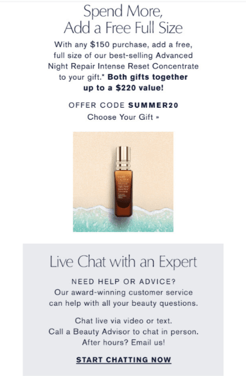 live chat example by estee lauder