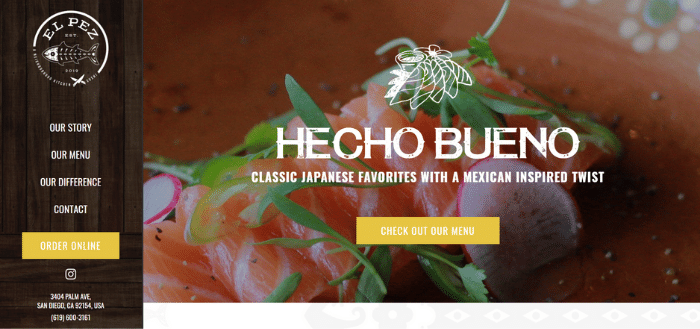 Example website homepage from the restaurant El Pez