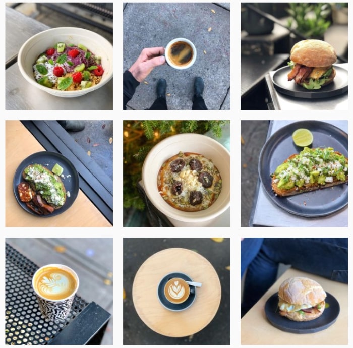 Photo grid from the Instagram profile of the cafe Sweatshop Coffee