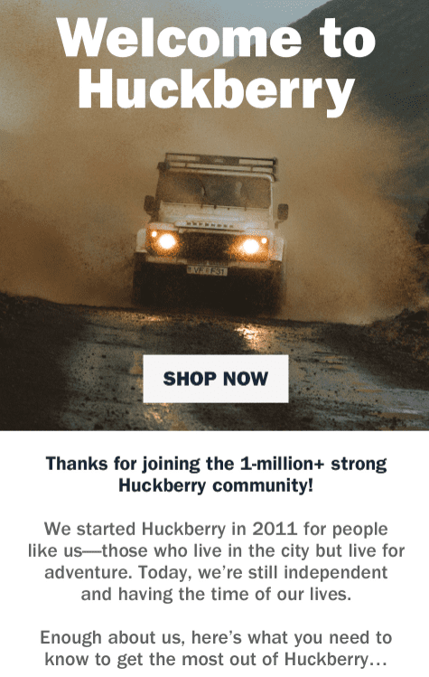 Example of a welcome email using social proof by Huckberry