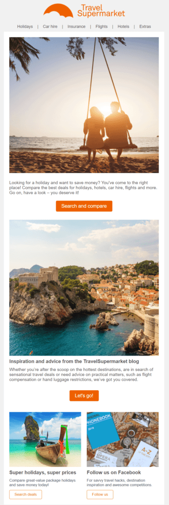 TravelSupermarket's follow-up welcome email