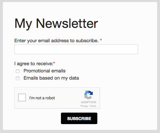 gdpr form for signing up for mass email.