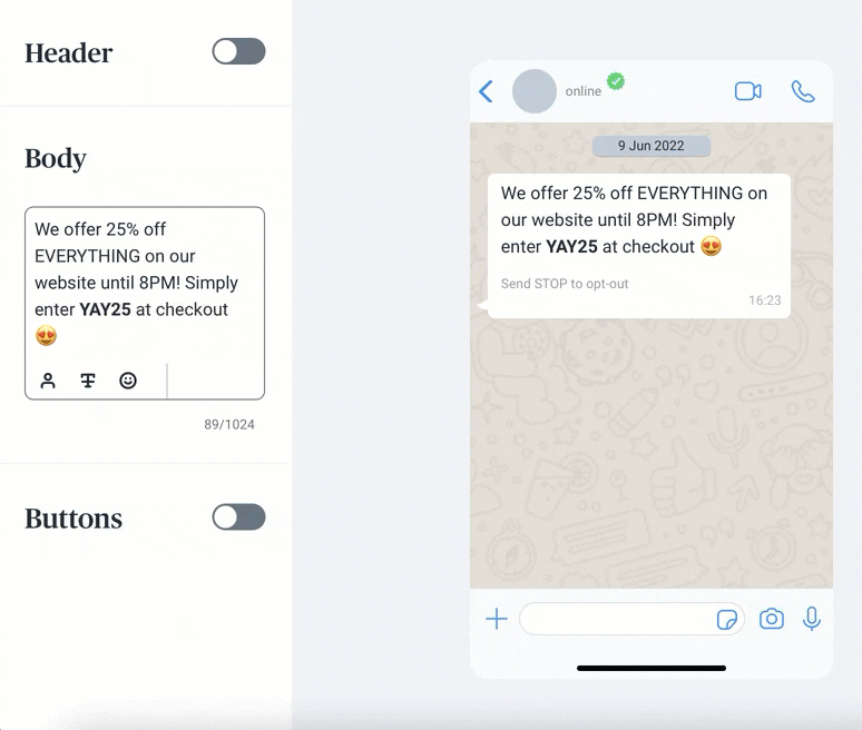 adding a CTA button in a WhatsApp campaign