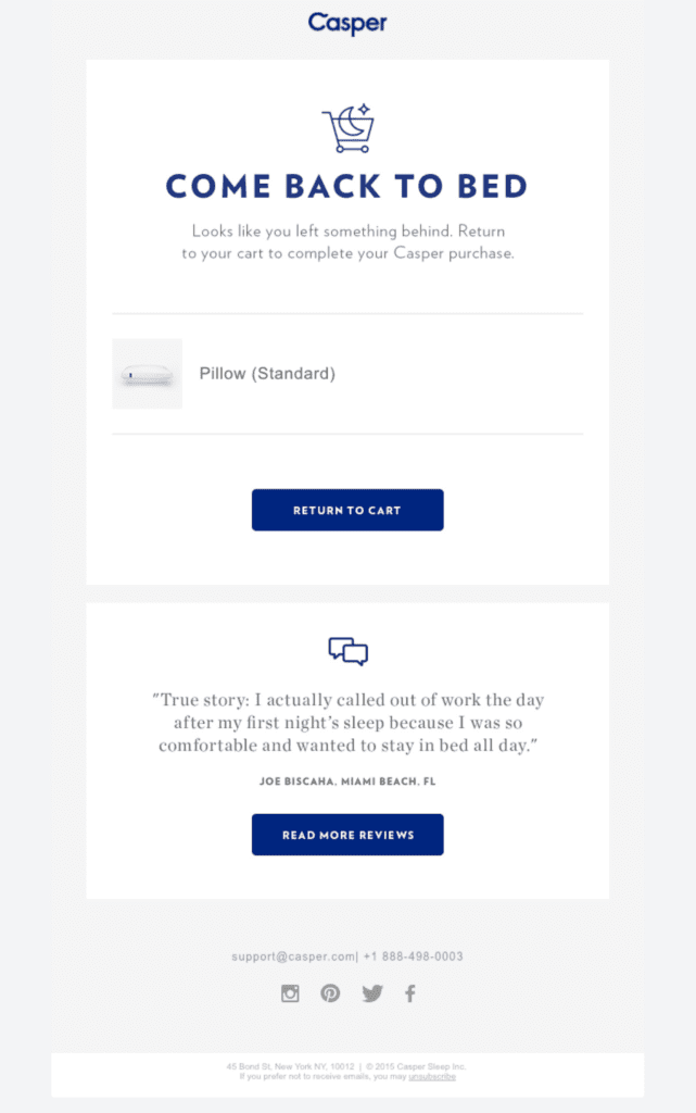 abandoned cart email by Casper