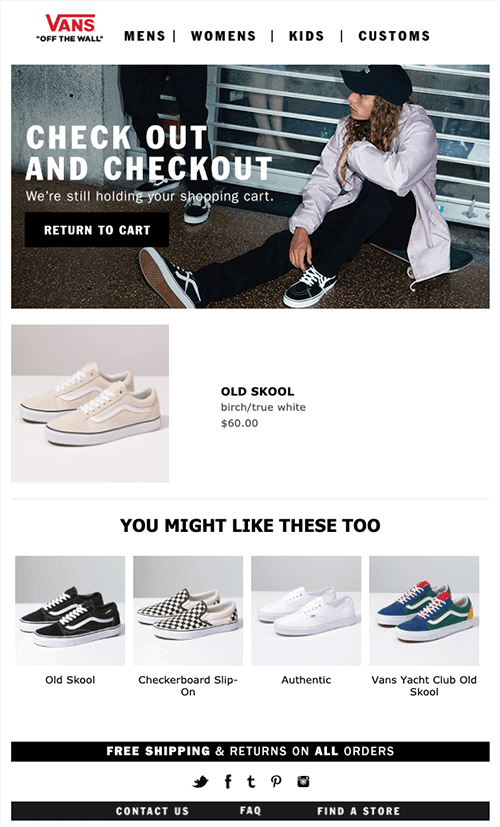 Abandoned cart email example from Vans, a shoe store. 
