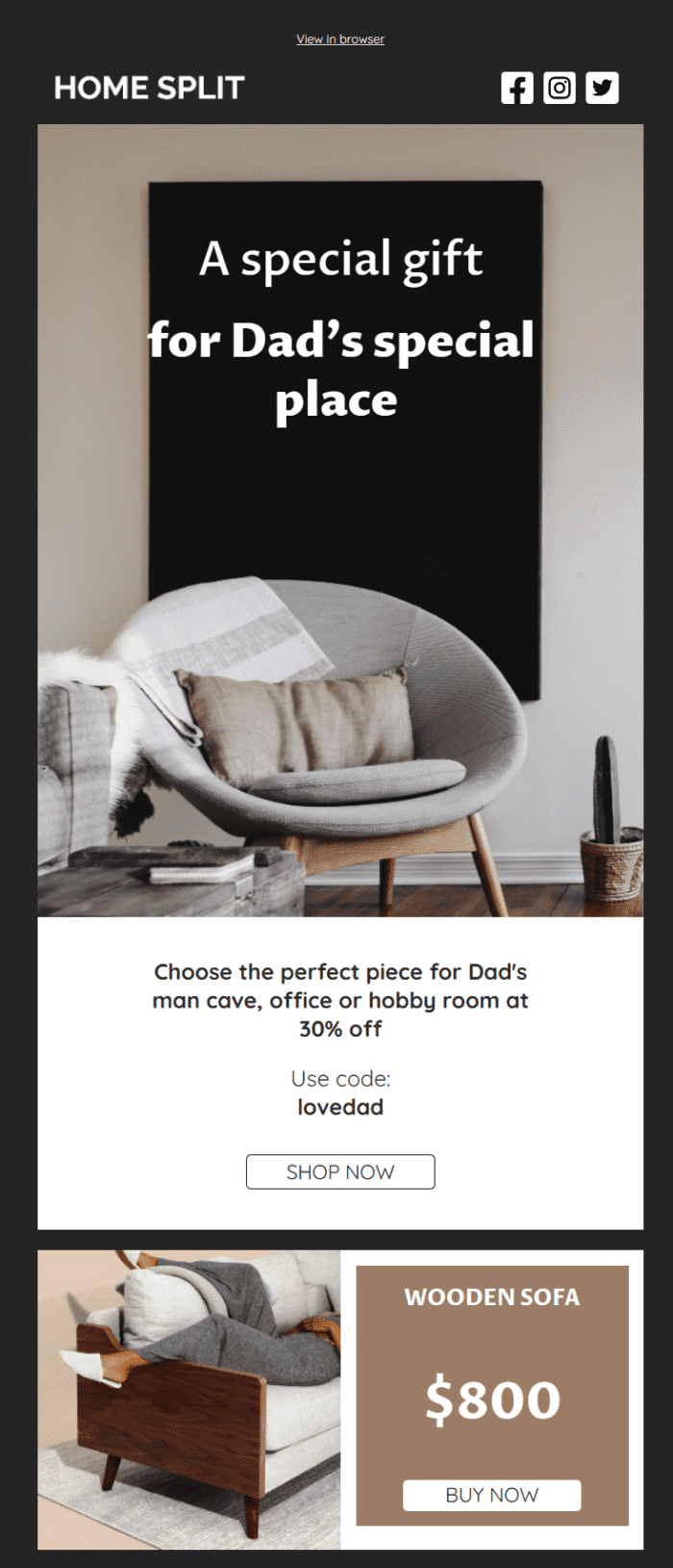 Example of email template for Father's Day campaign