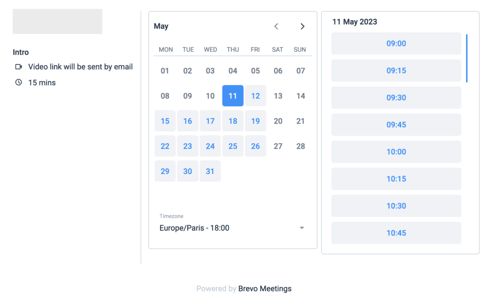 Online booking calendar by Brevo.